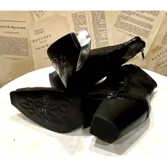 Free People Brayden Western Boot Metallic Black Leather Pewter Etched Tip Zip - Picture 9 of 10